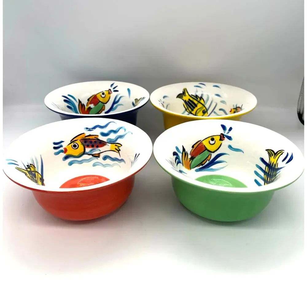 Les Tropiques by Strata Group Set of 4 Cereal Bowls  Hand Painted Tropical Fish